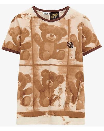 Loewe Brown/ X Paula's Ibiza Teddy-bear-print Slim-fit Cotton-blend-jersey T-shirt - Natural