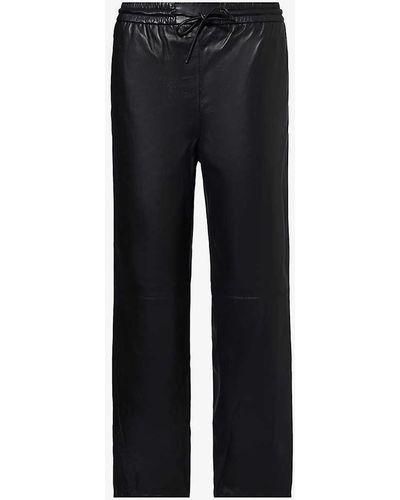 Yves Salomon Straight-leg Relaxed-fit Mid-rise Leather Trousers - Black