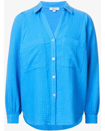 Rails Lauren Puff Sleeve Cotton-gauze Shirt - Blue