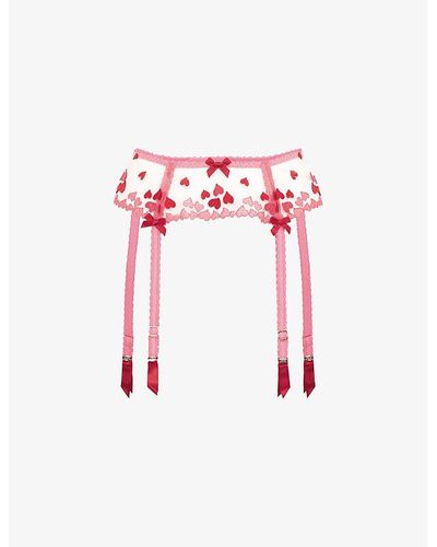 Agent Provocateur Cupid Bow-embellished Semi-sheer Mesh Suspender Belt - White