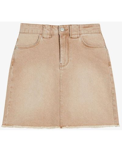 Ted Baker Ravima Frayed-hem Stretch-organic Cotton Denim Mini Skirt - Natural