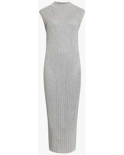 AllSaints Patrice Slim-fit High-neck Knitted Midi Dress - White