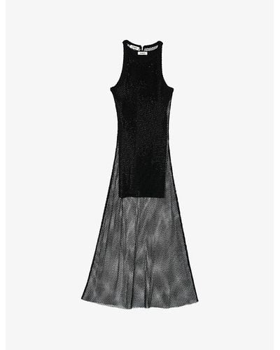 Sandro Sleeveless Stretch-mesh Midi Dress - Black