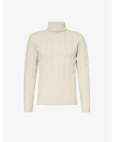 Eleventy Roll-neck Cable-knit Stretch Wool-blend Jumper - Natural