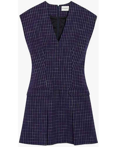 Claudie Pierlot Check-pattern V-neck Woven Mini Dress - Blue