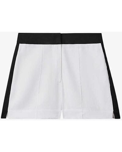 Reiss Rebecca Colour-block High-rise Linen Shorts - Black