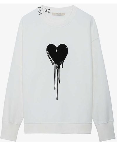 Zadig & Voltaire Oscar Heart-print Long-sleeve Cotton-jersey Sweatshirt - White