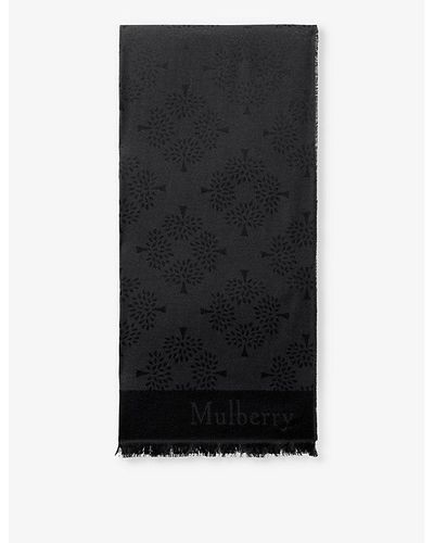 Mulberry Logo-jacquard Rectangular Silk-blend Scarf - Black