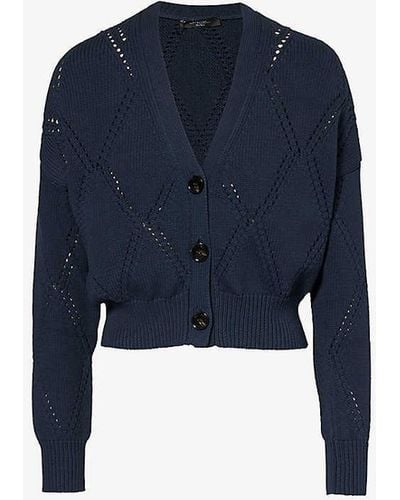 Weekend by Maxmara Vy V-neck Cotton-blend Knitted Cardigan - Blue