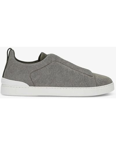 Zegna Triple Stitch Low-top Cotton Trainers - Grey