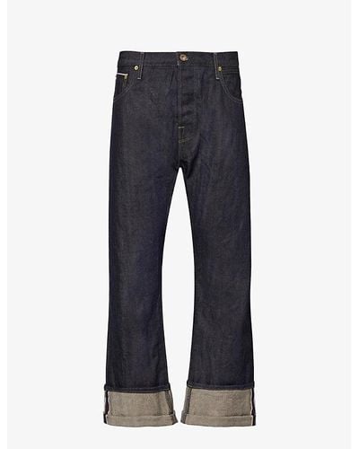 Replay Folded-cuff Straight-leg Mid-rise Jeans - Blue