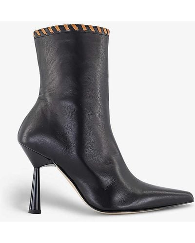 Alohas Leo Stiletto-heel Leather Ankle Boots - Black