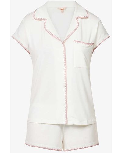 Eberjey Frida Whip Embroidered-trim Stretch-jersey Pyjama Set - White