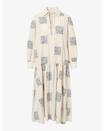 Nué Notes Clarence Printed Cotton Midi Dress - Natural