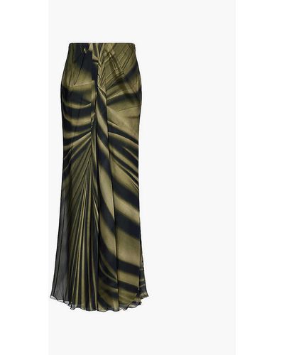Alberta Ferretti Abstract-print Chiffon-texture Regular-fit Silk Maxi Skirt - Green