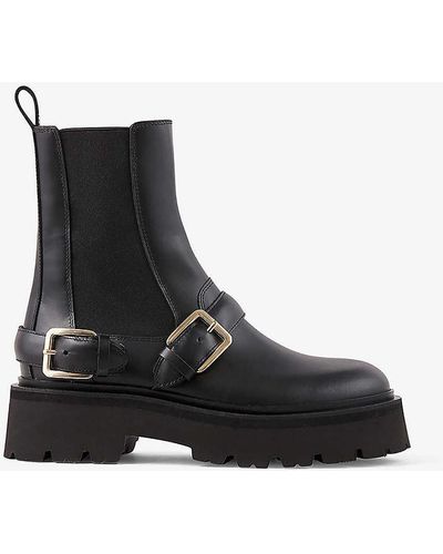 Sandro Helen Buckle-embellished Leather Heeled Ankle Boots - Black