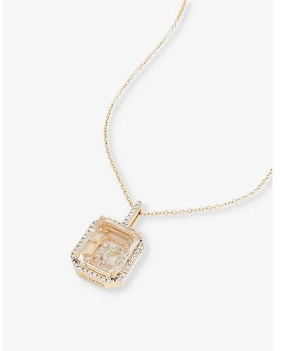 Mateo Secret K 14ct Yellow-gold, 0.28ct Diamond And Quartz Pendant Necklace - White