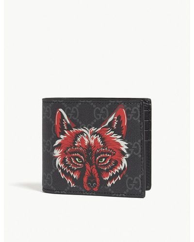 Gucci GG Supreme Wallet With Wolf - Red