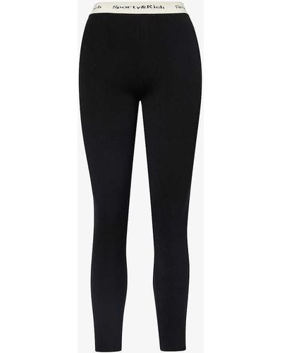 Sporty & Rich Branded-waistband Ribbed Stretch-woven leggings - Black