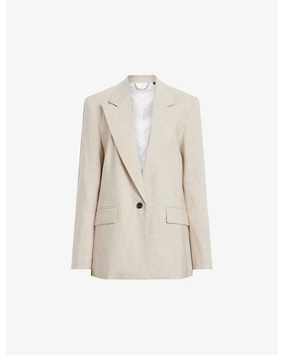 AllSaints Whitney Relaxed-fit Single-breasted Stretch Linen-blend Blazer - Natural