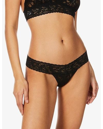 Hanky Panky Low-rise Stretch-jersey Lace Thongs Pack Of Three - Black