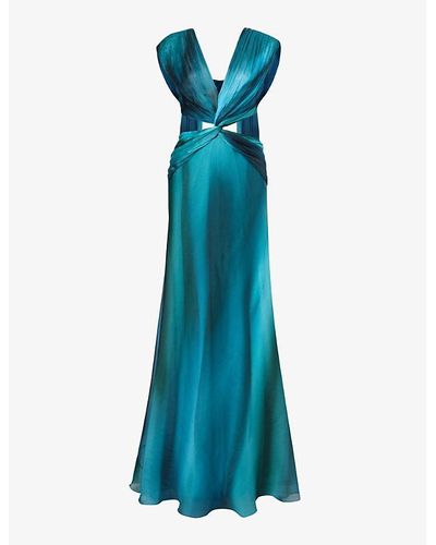 Alberta Ferretti Twist-design Open-back Silk Maxi Dress - Blue
