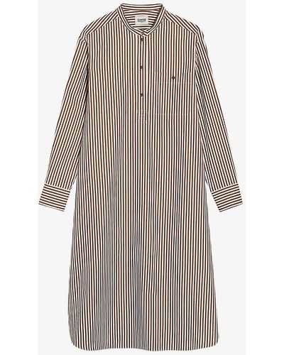 Claudie Pierlot Striped Stand-collar Cotton Midi Dress - Natural