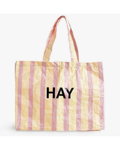 Hay Candy Stripe Medium Plastic Shopping Bag - Natural
