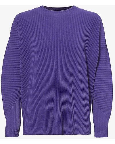 Homme Plissé Issey Miyake Pleated Crewneck Knitted T-shirt - Purple