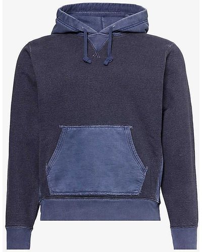 RRL Contrast-panel Relaxed-fit Cotton Hoody - Blue