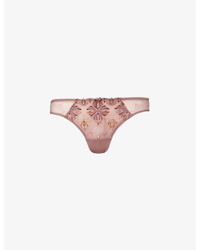 Chantelle Champs Elysées Embroidered Stretch-mesh Tanga Briefs X - Pink