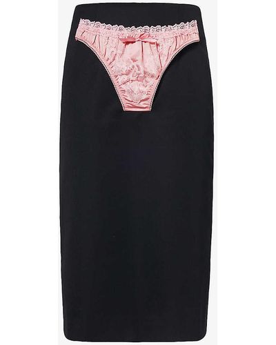 VAQUERA Panty Brief-embellished Mid-rise Wool-blend Midi Skirt - Black