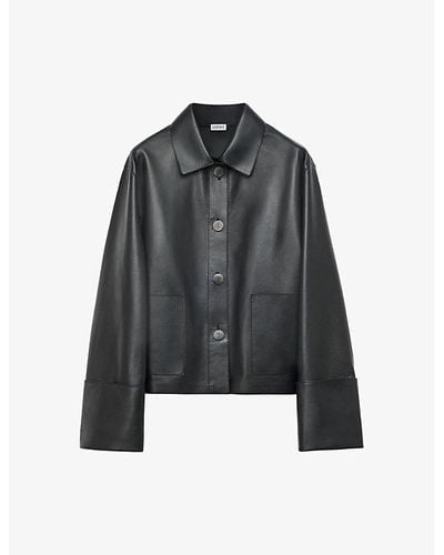 Loewe Turn Up Collared Leather Jacket - Black