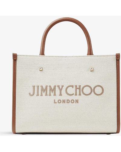 Jimmy Choo Avenue S Tote Canvas And Leather Tote Bag - Natural