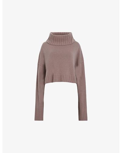 AllSaints Akira Roll-neck Cropped Recycled-cashmere Sweater - Pink