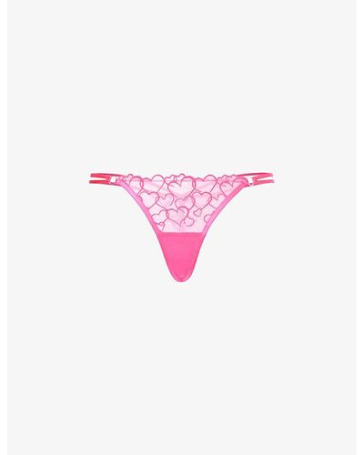 Bluebella Valentina Heart-embroidered Recycled-polyester Mesh Thong - Pink