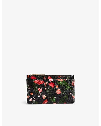 Ted Baker Otily Logo-hardware Floral-pattern Leather Card Holder - Black