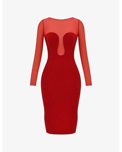 House Of Cb Darcy Plunge-neck Woven Midi Dress - Red