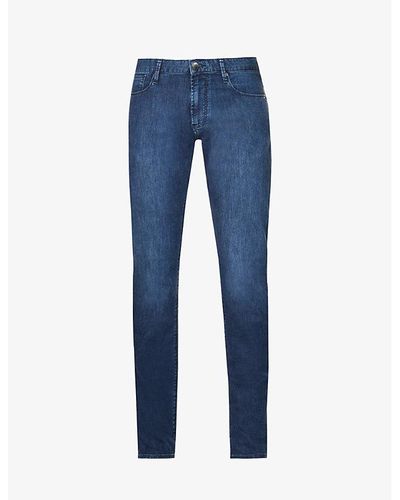 Emporio Armani Brand-patch Straight-leg Slim-fit Stretch-denim Jeans - Blue