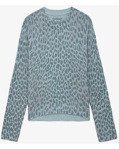 Zadig & Voltaire Markus Leopard-print Cashmere Jumper - Blue