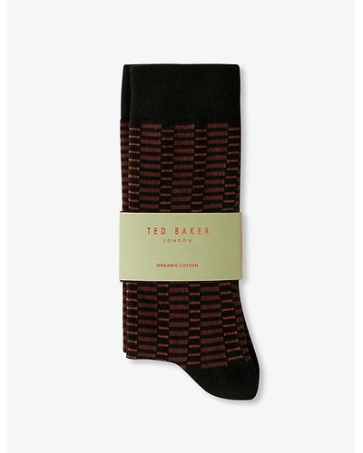 Ted Baker Sokkone Crew-length Patterned Stretch-cotton Socks - Black