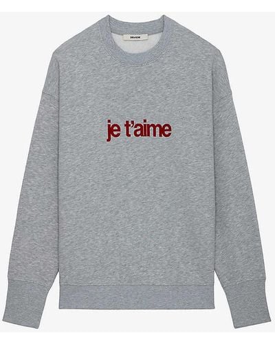 Zadig & Voltaire Oscar Je T'aime Long-sleeve Cotton-jersey Sweatshirt - Grey
