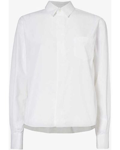 Sacai Cropped Flared-hem Cotton-blend Shirt X - White