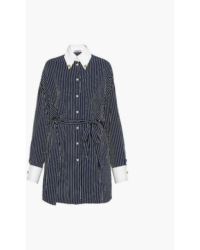 Prada Striped Contrast-collar Silk Mini Dress - Blue