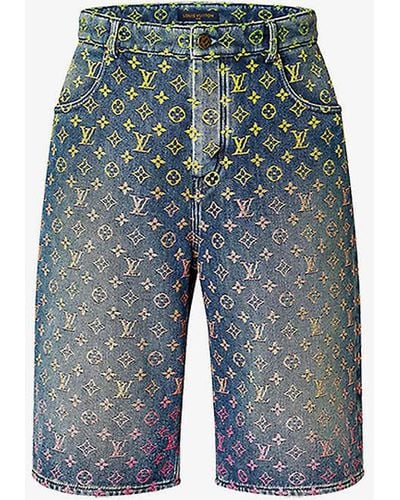 Louis Vuitton Monogram-print Faded-wash Denim Shorts - Blue