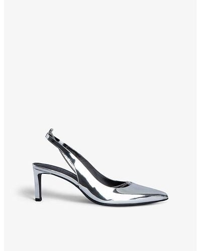 Zadig & Voltaire First Night Chain-embellished Metallic Patent-leather Slingback Courts - White