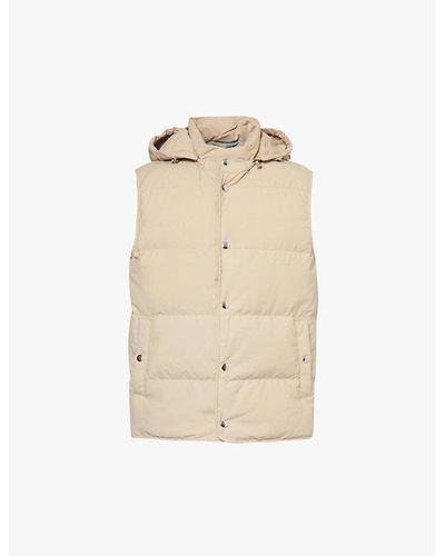 Eleventy Detachable-hood Padded Wool-blend Down Gilet - Natural