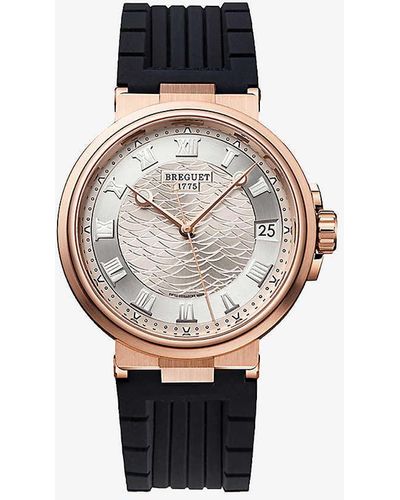 Breguet G5517br129zu Marine Date 18ct Rose-gold And Leather Watch - White