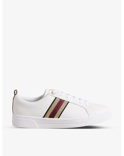 Ted Baker Baily Metallic-stripe Leather Low-top Sneakers - White
