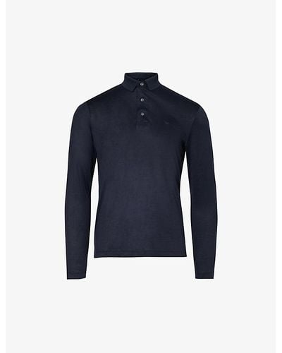 Emporio Armani Blu Vy Brand-embossed Regular-fit Woven-blend Polo Shirt X - Blue